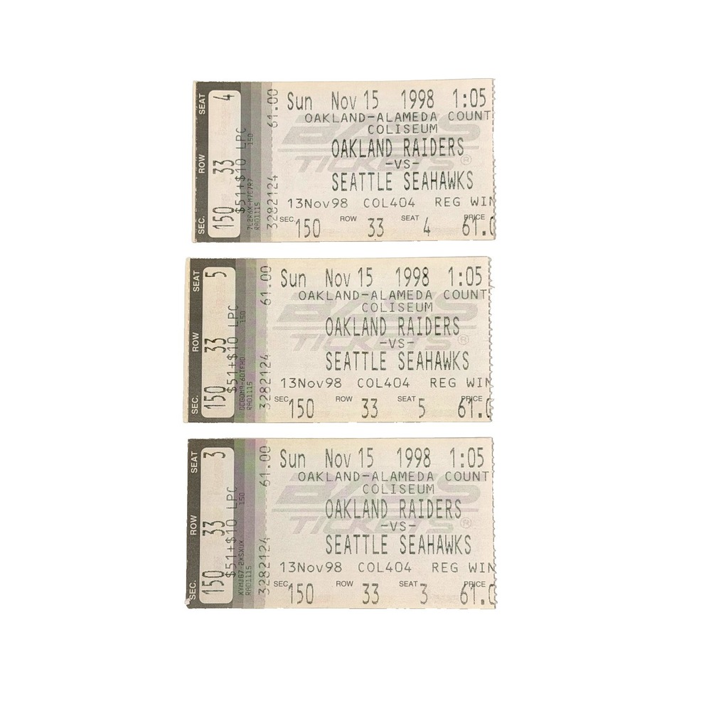 Oakland Raiders vs Seattle Seahawks Ticket Stub Lot 1998 NFL Coliseum Tickets